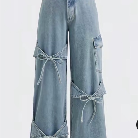 Cider Blue Flare Jeans with Bow Accents - Picture 2 of 4